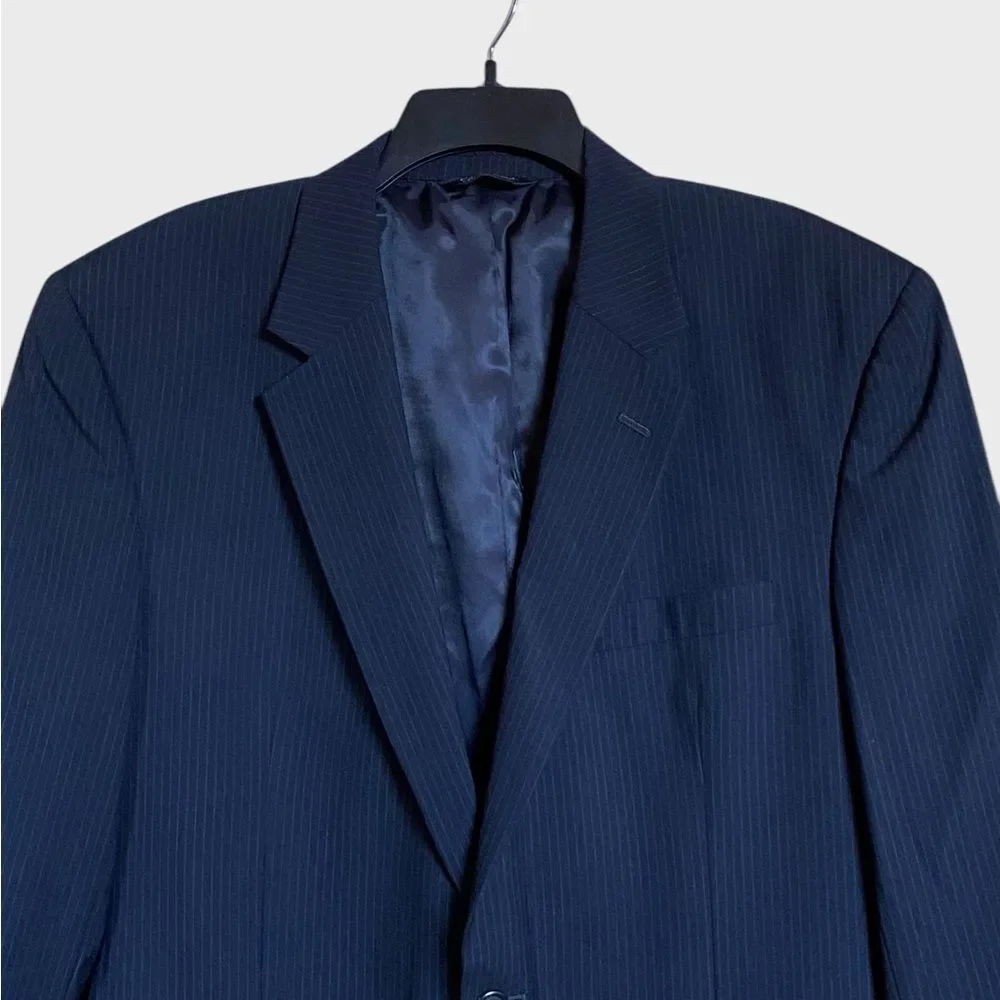 Jos. A. Bank Men's Two Button Wool Blazer Sport Coat 44L Navy Pin Striped Preppy